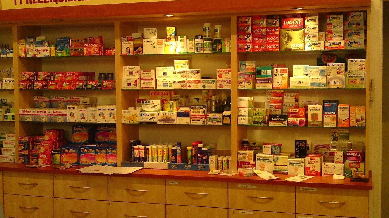 pharmacy medicine pills shelf