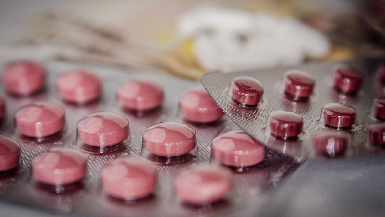 pharmacy antibiotic capsules close up