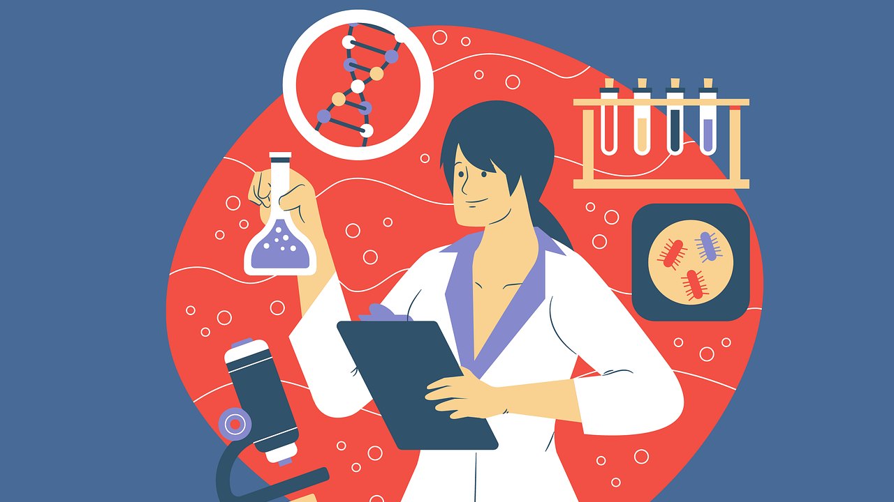 virology laboratory researcher with microscope